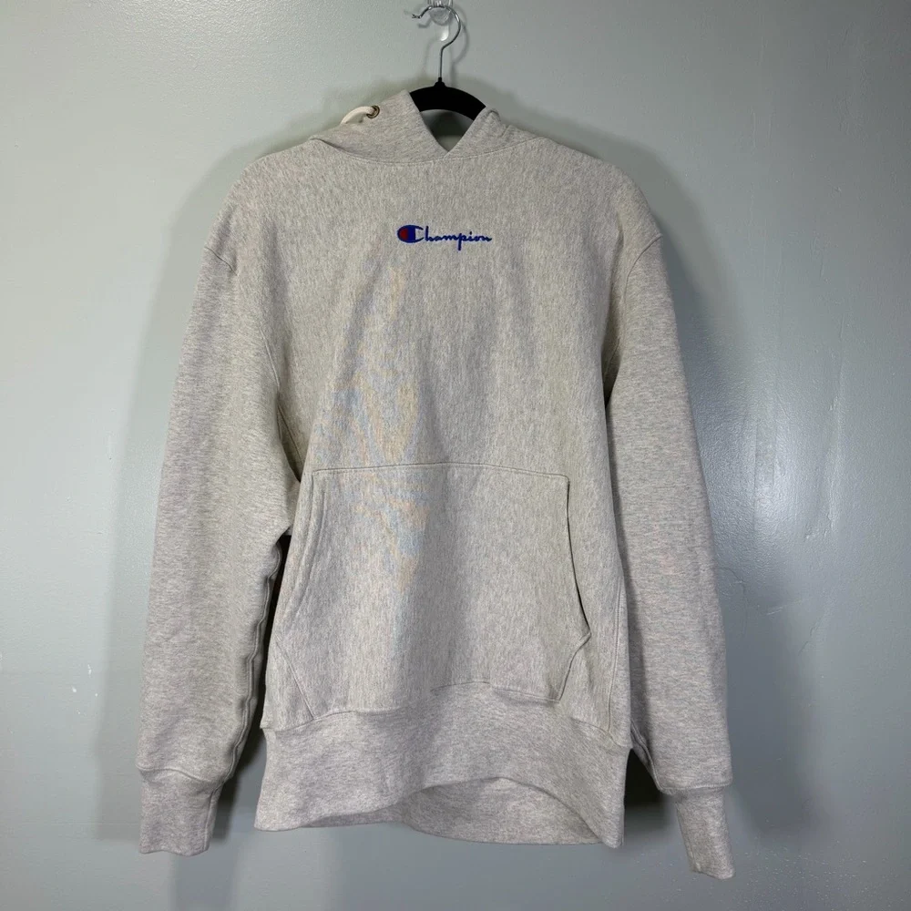 Champion Reverse Weave Center‎ Logo Light Gray Pullover Hoodie Sz Medium